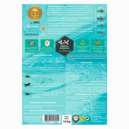 etiqueta trasera KA Ayurveda Only Fish sin gluten para perros