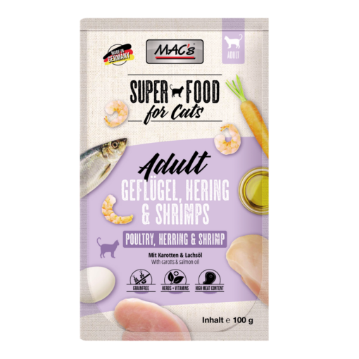 MAC's Gato Bolsitas Ave de corral, Arenque y Camarones Pack 12 x 100gr